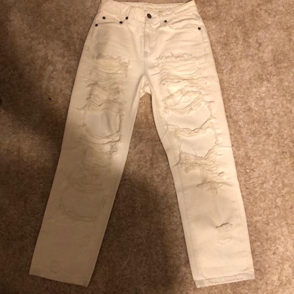 White distressed mom jeans